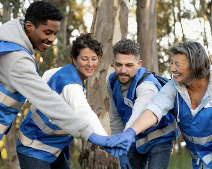 Volunteers working together